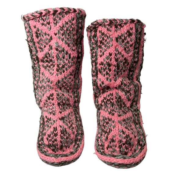 Handmade Pink and Gray Knitted Slippers High Calf 17d - Picture 2 of 8